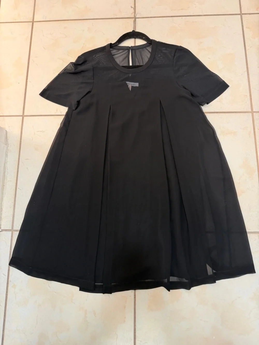 BCBGeneration Black Short-Sleeve Mesh Yoke Mini Dress